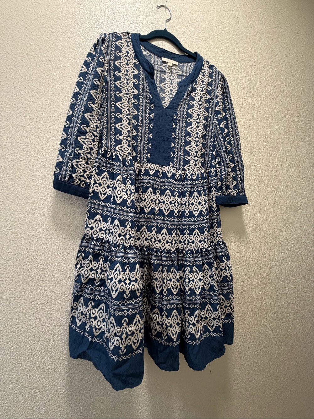 Fig + Flower Anthropologie Navy and White Tiered Beach or Outdoor Dress
